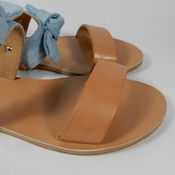 ANCIENT GREEK SANDALS Clio Slingback Size 40 9 Blue Denim Bow Tan Leather NEW - Picture 9 of 14